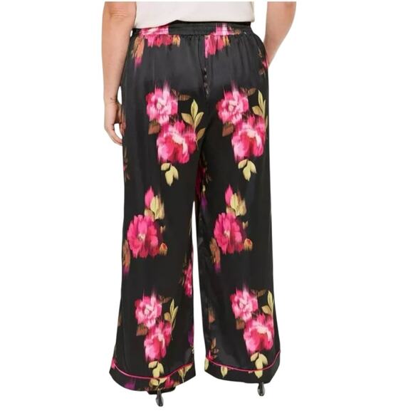 Torrid Floral Satin High Rise Wide Leg Pant Sz 00Tall Large Black Pink - Picture 3 of 9